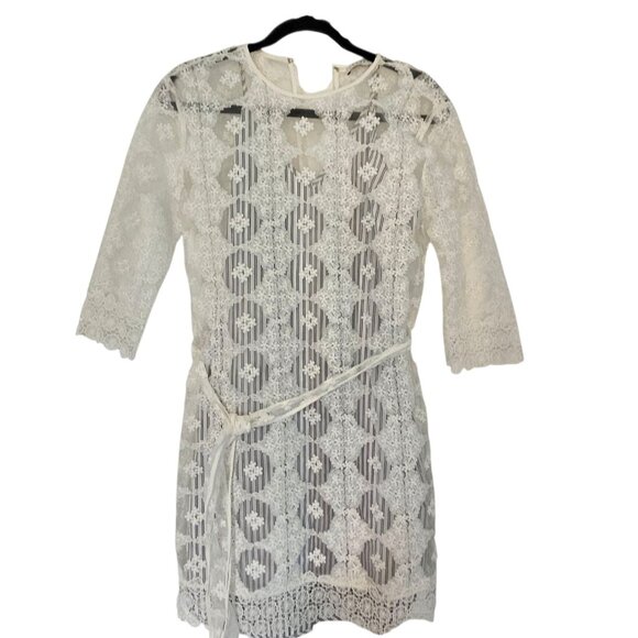 Sandro White Lace With Cotton Striped Underslip Size 36 EU US Small Tiny Flaw - Picture 1 of 9